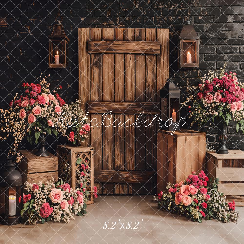 Kate Rustic Floral Wooden Door Backdrop Designed by Emetselch