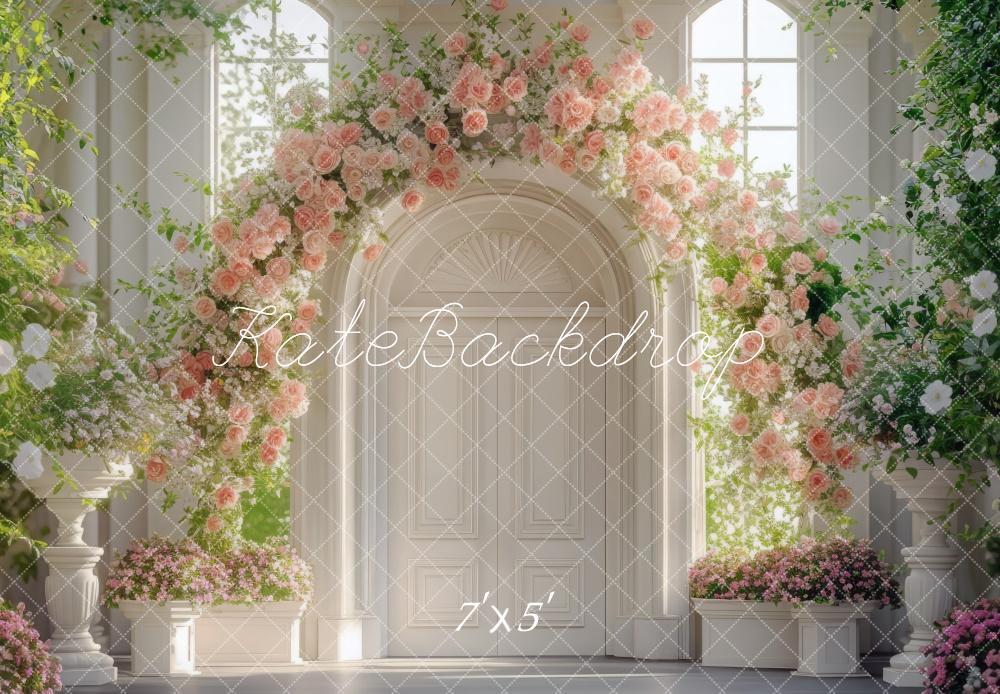 Kate Sunlight Floral Arched Doorway Wedding Backdrop Designed by Mini MakeBelieve