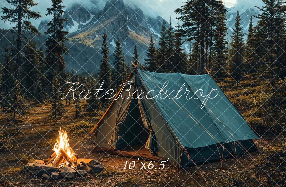 Kate Camping Tent Bonfire Mountain Forest Backdrop Designed by Emetselch