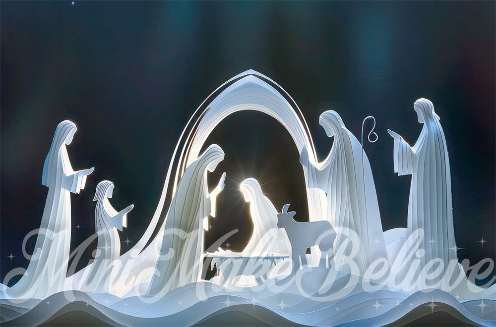 Kate Christmas White Abstract Art Nativity Backdrop Designed by Mini MakeBelieve