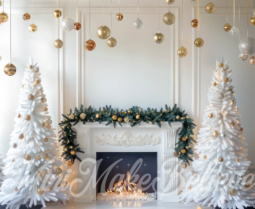 TEST Kate White Christmas Retro Floral Fireplace Backdrop Designed by Mini MakeBelieve
