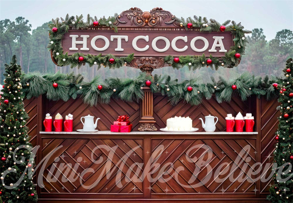 Fondo de Stand de Chocolate Caliente en el Bosque Navideño Diseñado por Mini MakeBelieve