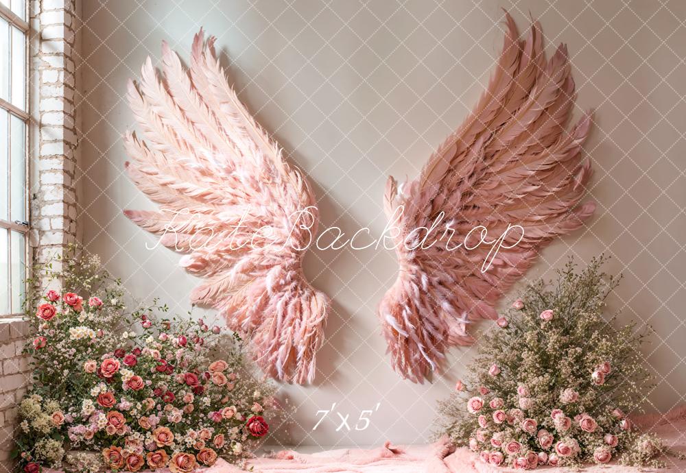 Kate Pink Angel Wings Floral Backdrop Designed by Emetselch