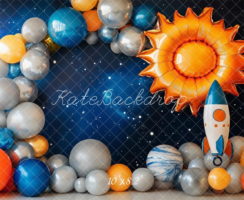 Kate Cake Smash Space Rocket Planet Balloon Backdrop Designed by Patty Roberts