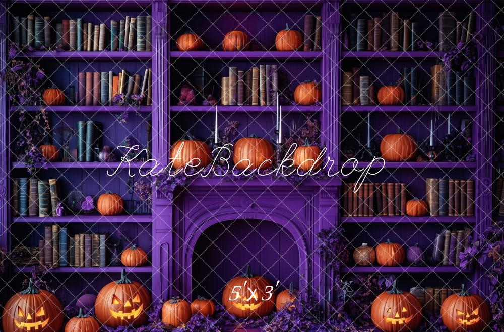 Biblioteca viola di Halloween con sfondo di zucca Designed by Patty Roberts