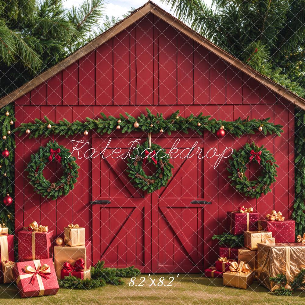 Kate Christmas Barn With Gifts Boxes Backdrop Designed by Emetselch