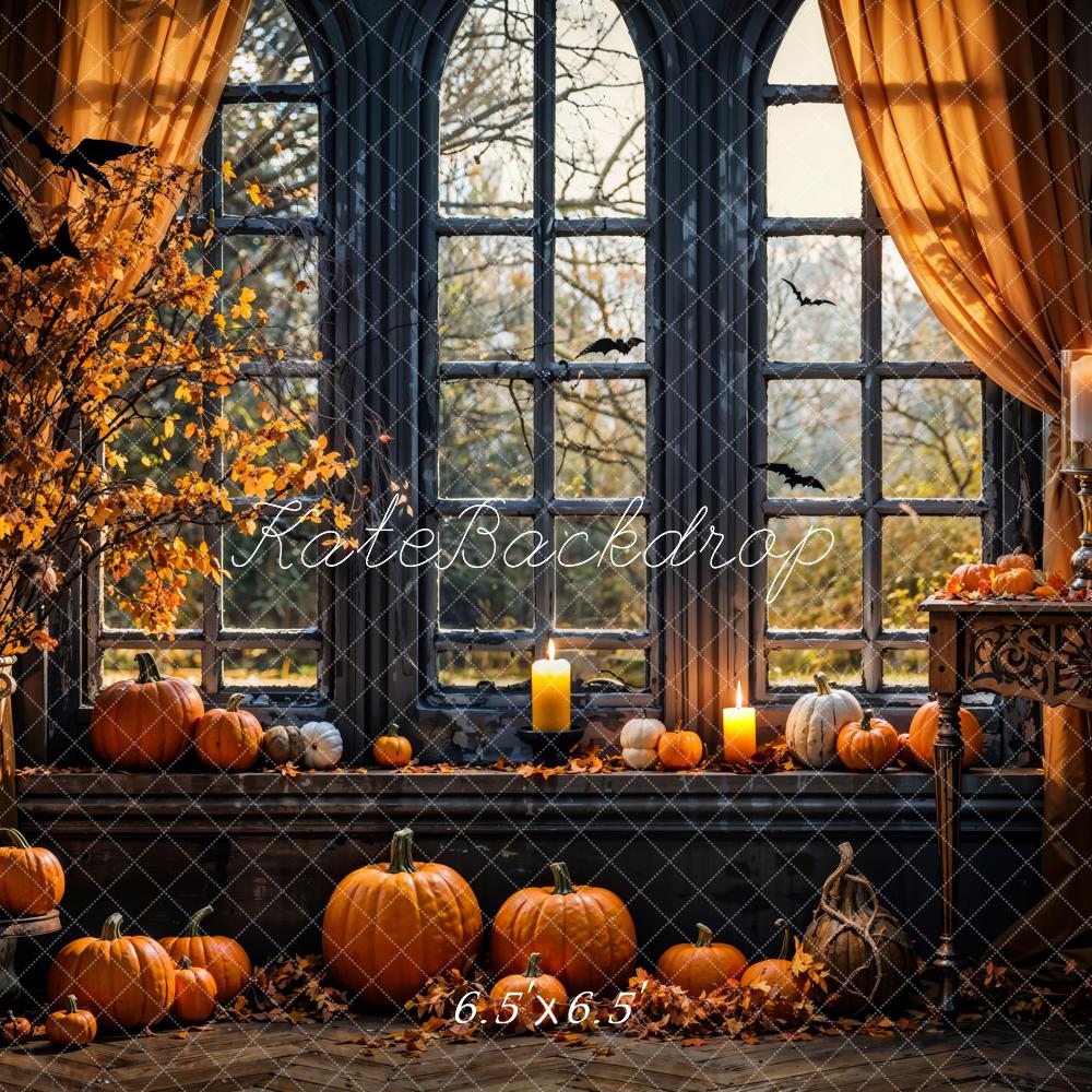 Autumn Halloween Pumpkin Black Arched Window Backdrop Designed by Emetselch