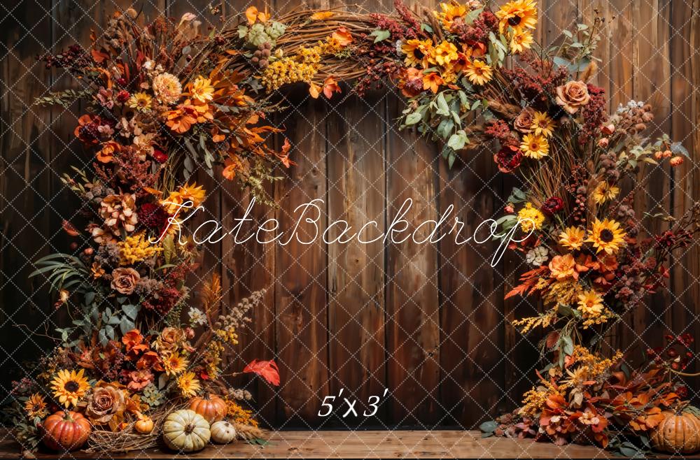 Pumpkin Artístico de Otoño para Pared de Madera con Arco de Flores – Diseñado por Chain Photography