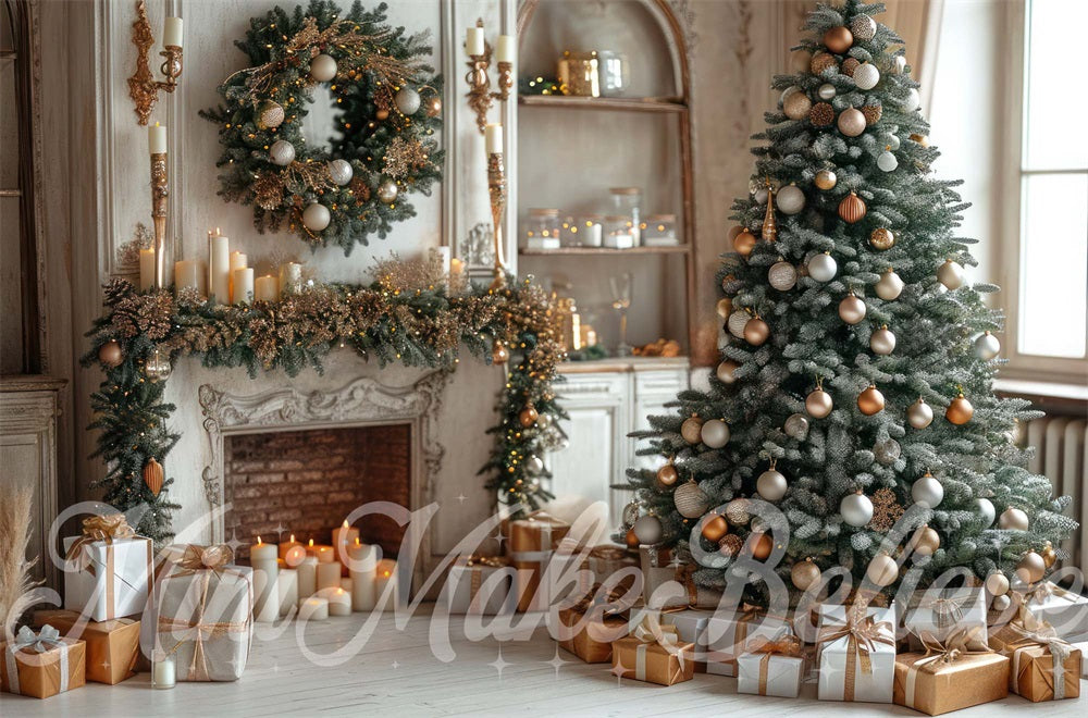 Kate Christmas Indoor White Retro Floral Fireplace Backdrop Designed by Mini MakeBelieve