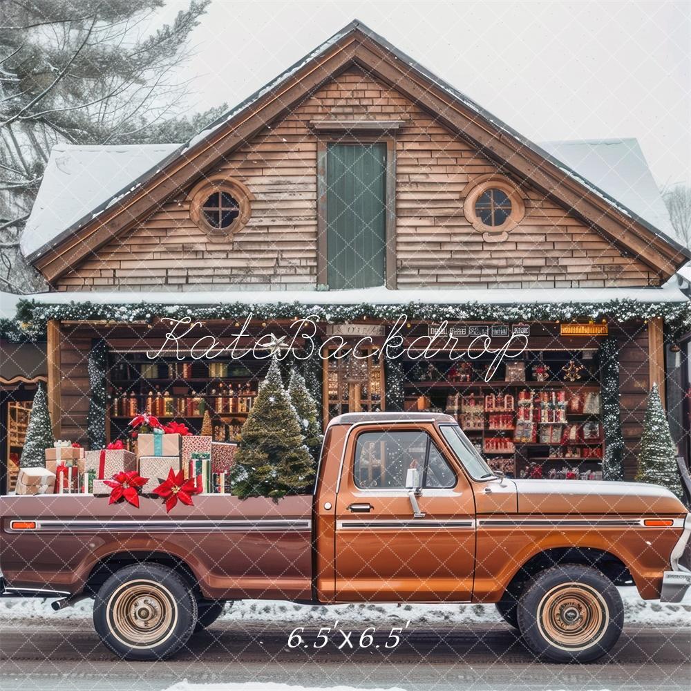 Christmas Brown Truck Cabin Foto Achtergrond Designed by Mini MakeBelieve