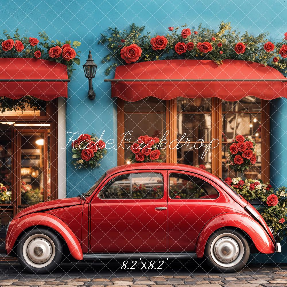 Kate Valentine Vintage Car Roses Cafe Shop Backdrop Designed by Emetselch