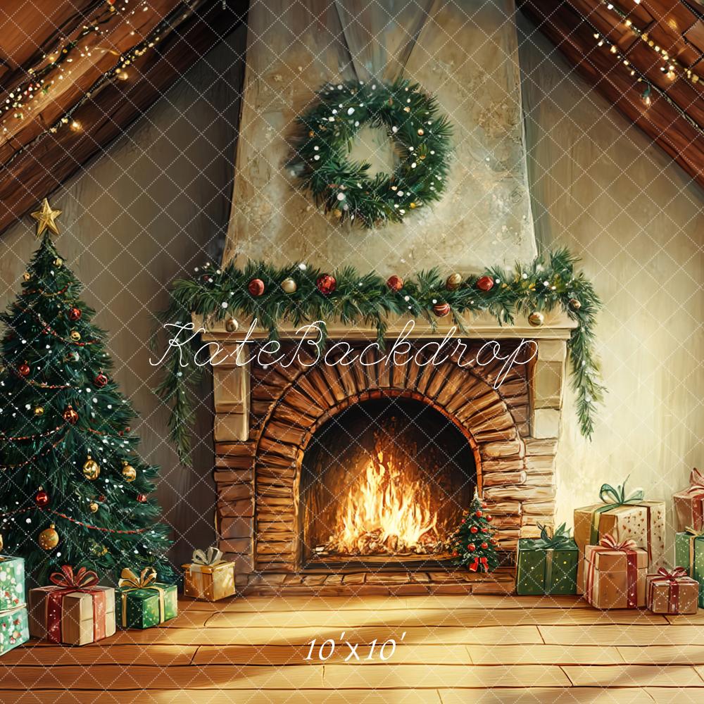 Kate Christmas Tree Fireplace Gift Box Backdrop Designed by GQ