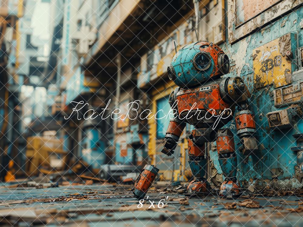 Kate Cartoon Futuristic Robot Urban Street Backdrop Designed by Emetselch