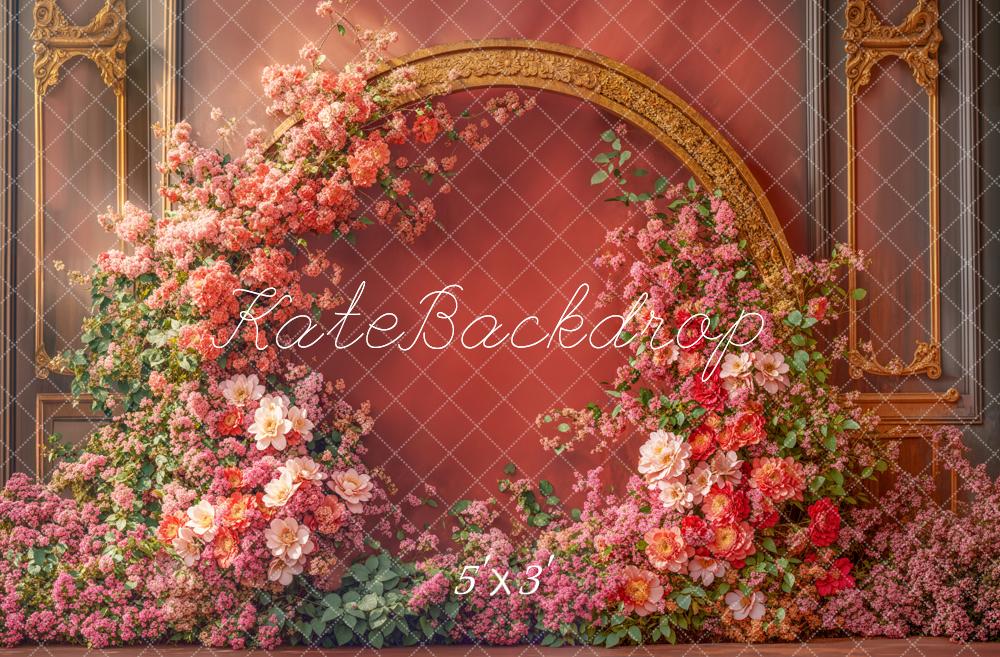 Arco de Flores de Primavera Elegante Fondo Rojo Diseñado por Emetselch