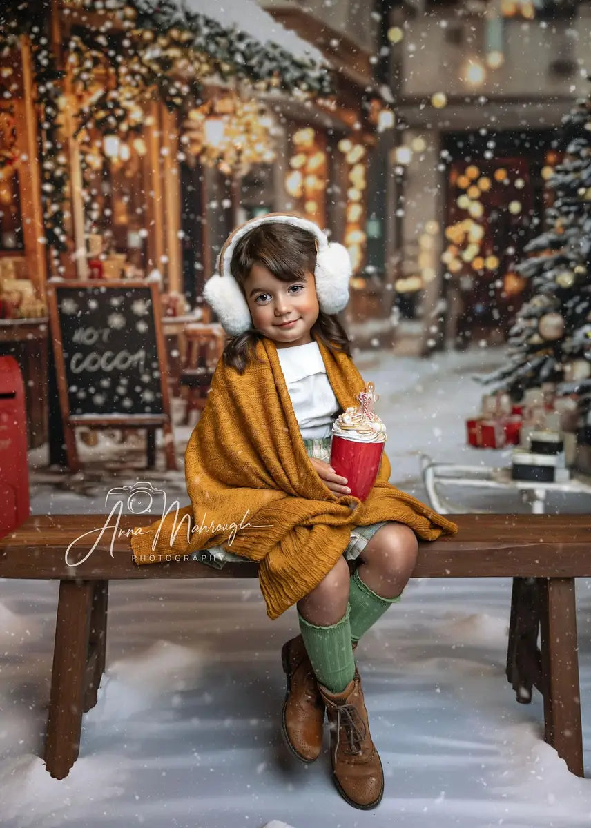 Kate Christmas Tree Street Hot Cocoa Shop Backdrop Designed by Emetselch