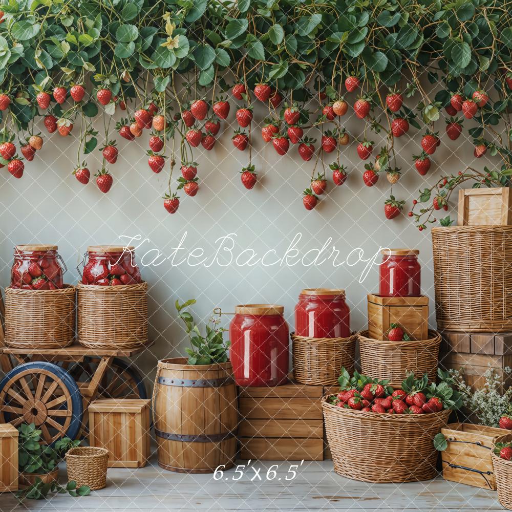 Kate Spring Strawberry Harvest Basket Rustic Backdrop Designed by Emetselch