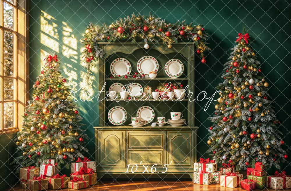 Kerst Retro Groene Kast Wand Foto Achtergrond Designed by Emetselch