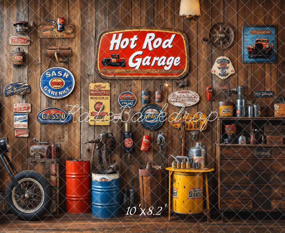 Kate Vintage Garage Wooden Wall Backdrop Designed by Emetselch