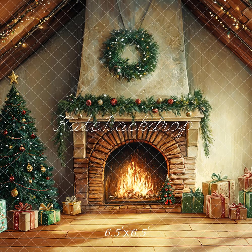 Kate Christmas Tree Fireplace Gift Box Backdrop Designed by GQ