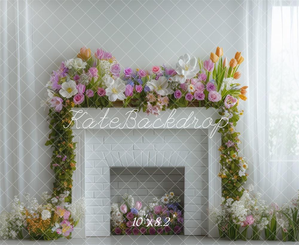 Kate Spring Flower Arch Fireplace Backdrop Designed by Mini MakeBelieve