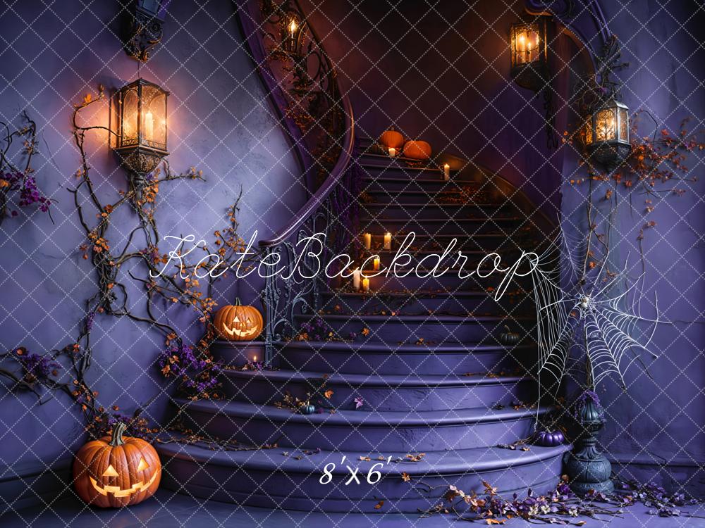 TEST Kate Halloween Staircase Pumpkin Spider Web Backdrop Designed by Emetselch