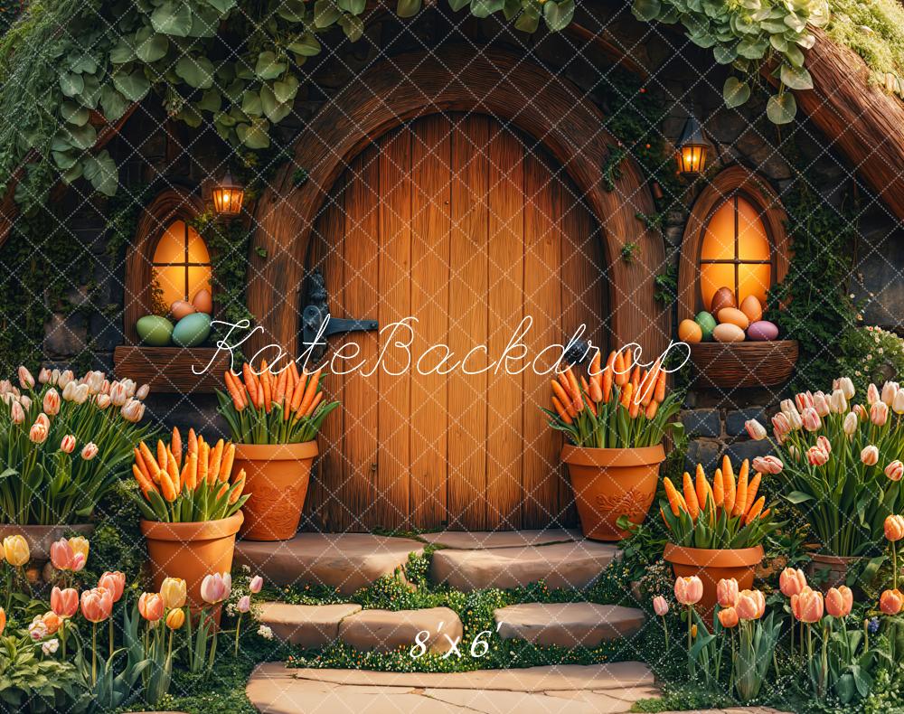 Kate Easter Hobbit House Tulips Carrots Backdrop Designed by Emetselch