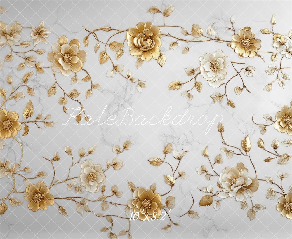 Kate Elegant Gold Floral Floor Backdrop Designed by Mini MakeBelieve