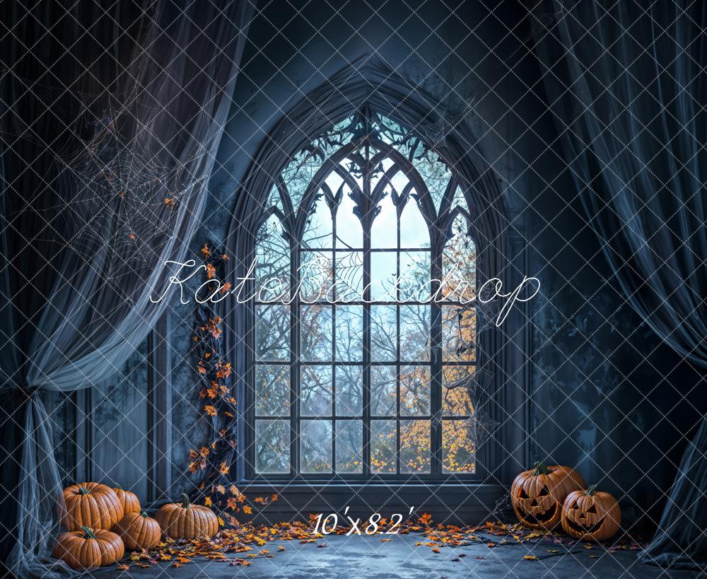 Kate Halloween Gothic Arched Window Curtains Backdrop Designed by Emetselch