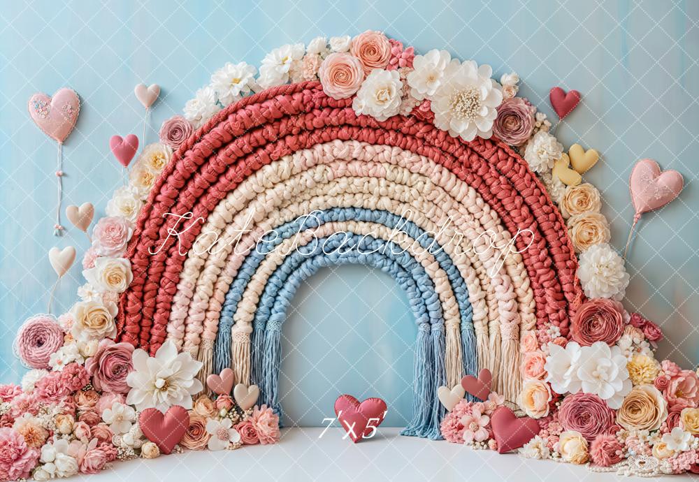 Kate Valentine Boho Floral Rainbow Heart Backdrop Designed by Emetselch