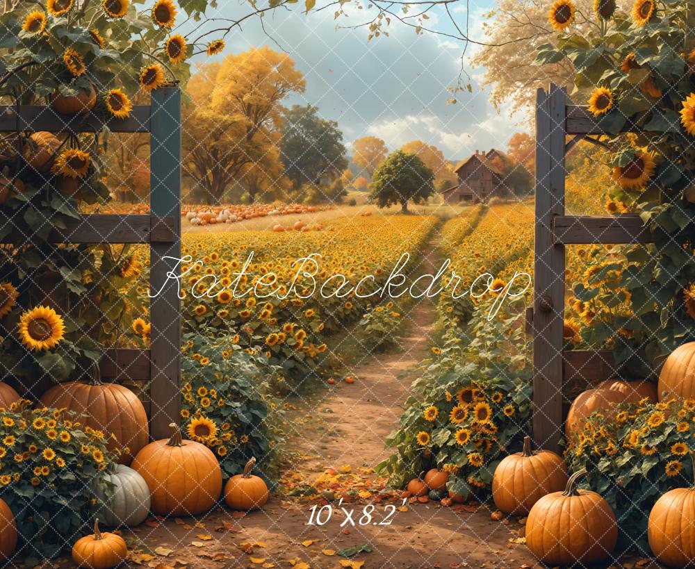 Kate Fall Sunflower Pumpkin Countryside Backdrop Designed by Emetselch