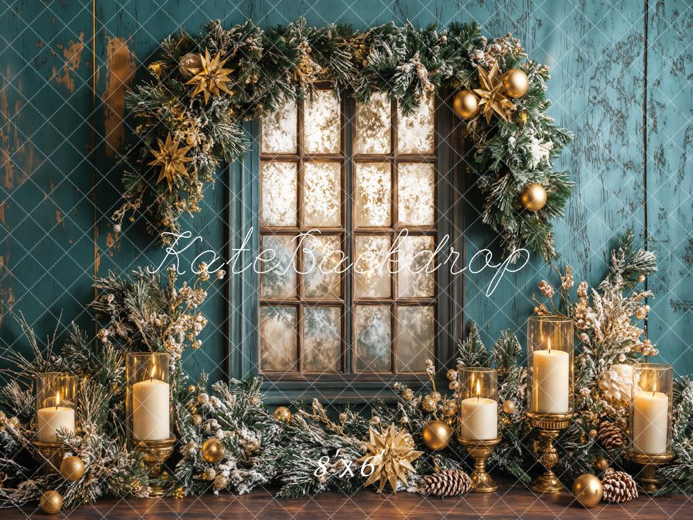 Kate Christmas Blue Wall Window Candles Backdrop Designed by Emetselch