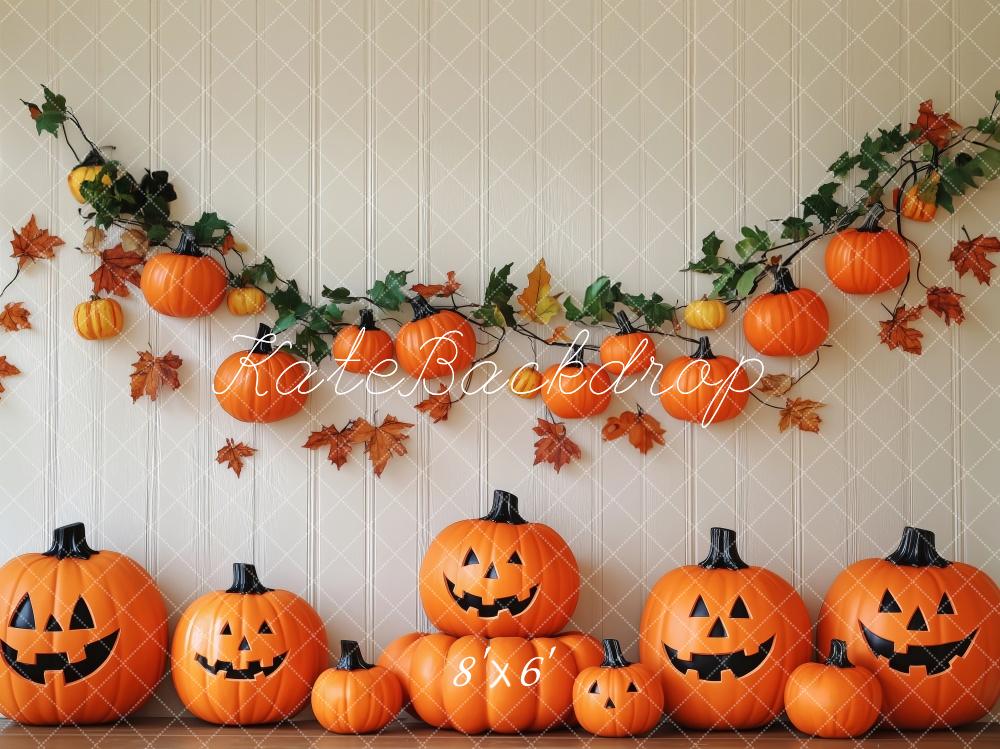 Halloween Pompoen Witte Wand Foto Achtergrond Designed by Patty Roberts