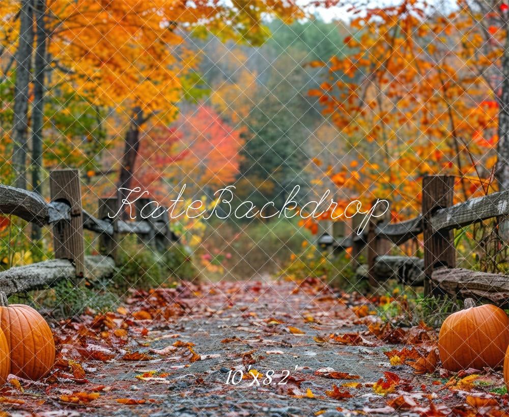 Fondo de camino de calabazas en el bosque de otoño diseñado por Mini MakeBelieve