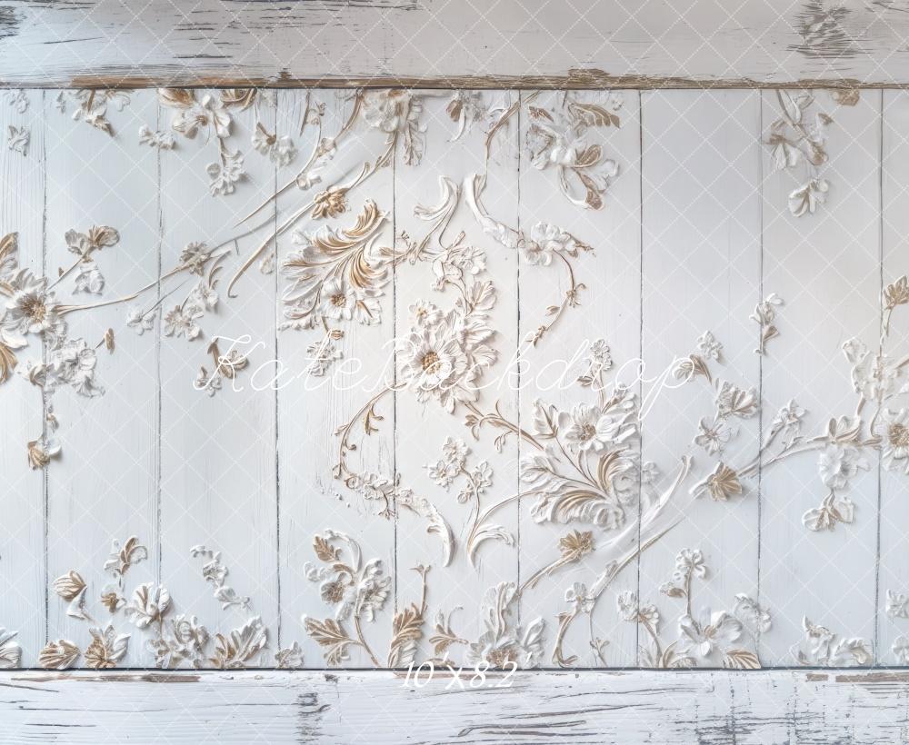 Kate Vintage Floral White Wooden Floor Backdrop Designed by Mini MakeBelieve