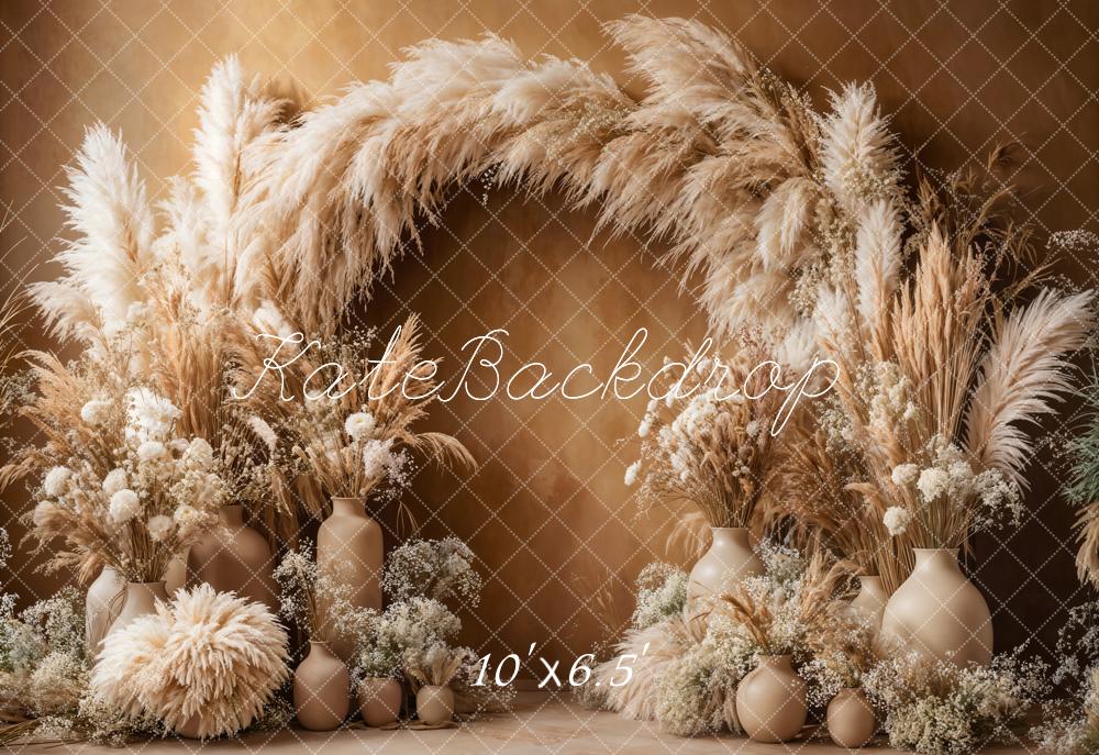 Kate Boho Arch Pampas Grass Brown Backdrop Designed by Emetselch