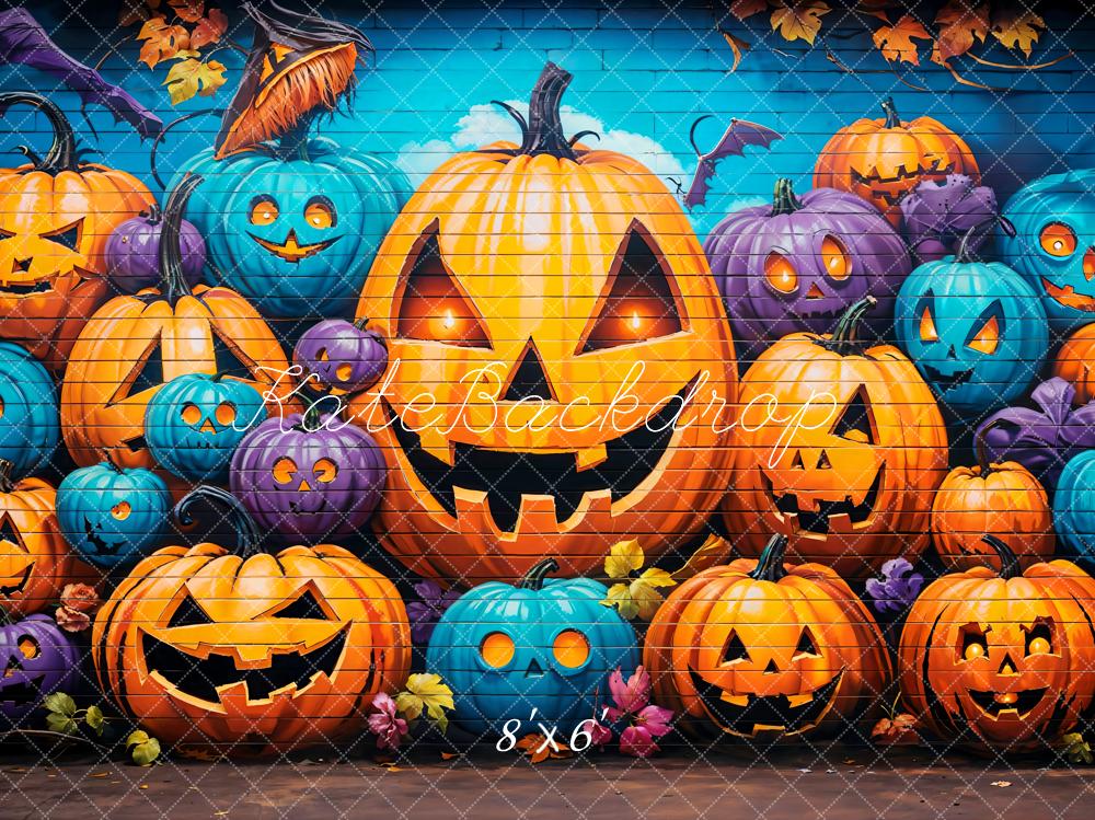 Halloween Graffiti Wall Lanterni di zucca Sfondo Designed by Emetselch