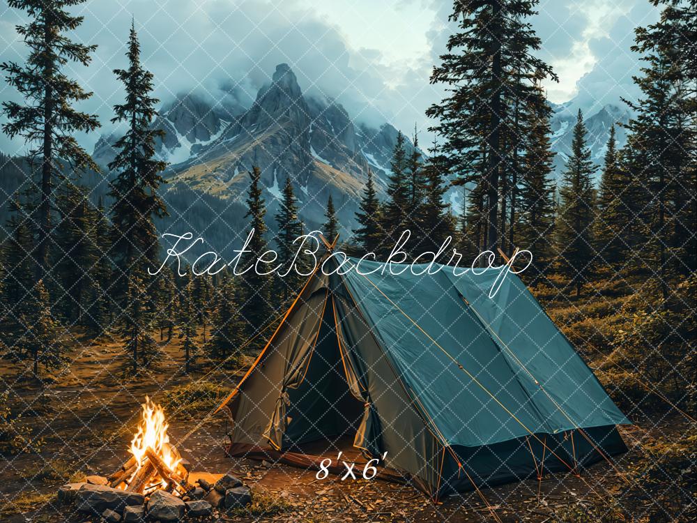 Kate Camping Tent Bonfire Mountain Forest Backdrop Designed by Emetselch