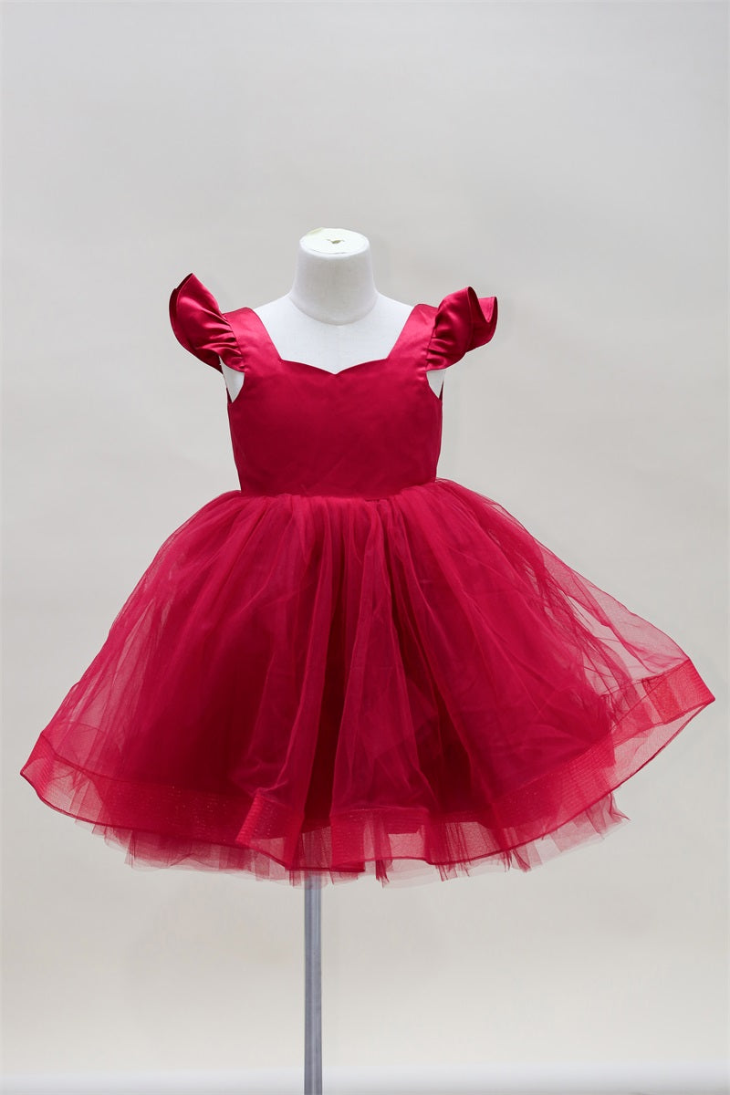 Kate Valentine's Day Red Flying Sleeves Mesh Kids Dress for Photography