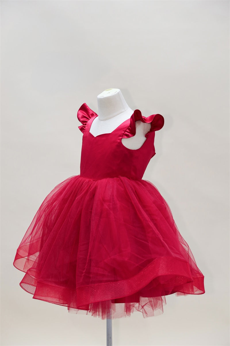 Kate Valentine's Day Red Flying Sleeves Mesh Kids Dress for Photography