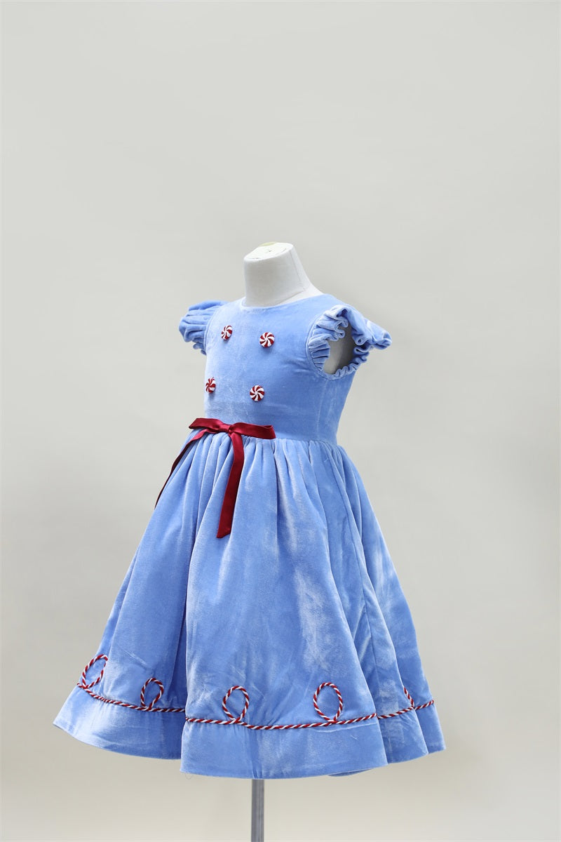 Kate Christmas Blue Fly Sleeve Kids Dress for Photography