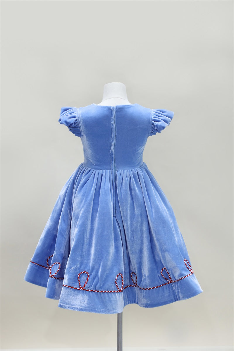 Kate Christmas Blue Fly Sleeve Kids Dress for Photography