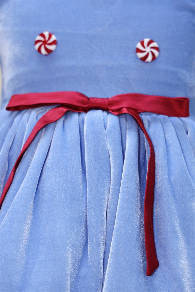 Kate Christmas Blue Fly Sleeve Kids Dress for Photography