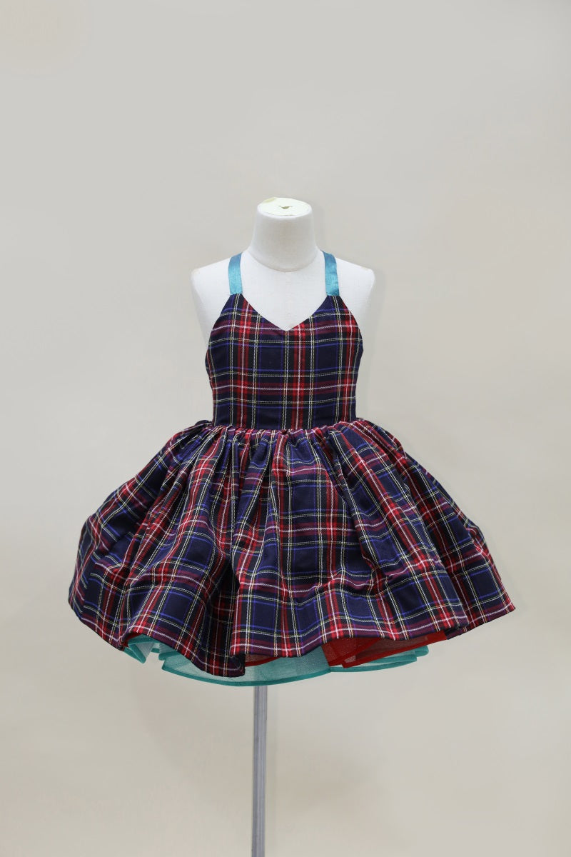 Kate Christmas Plaid Lace-Up Kids Dress for Photography