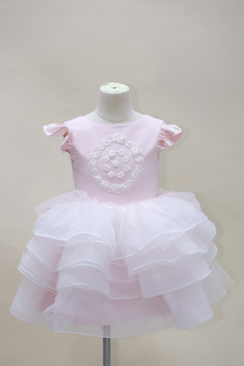 Kate Valentine's Day Pink Fly Sleeve Mesh Kids Dress for Photography