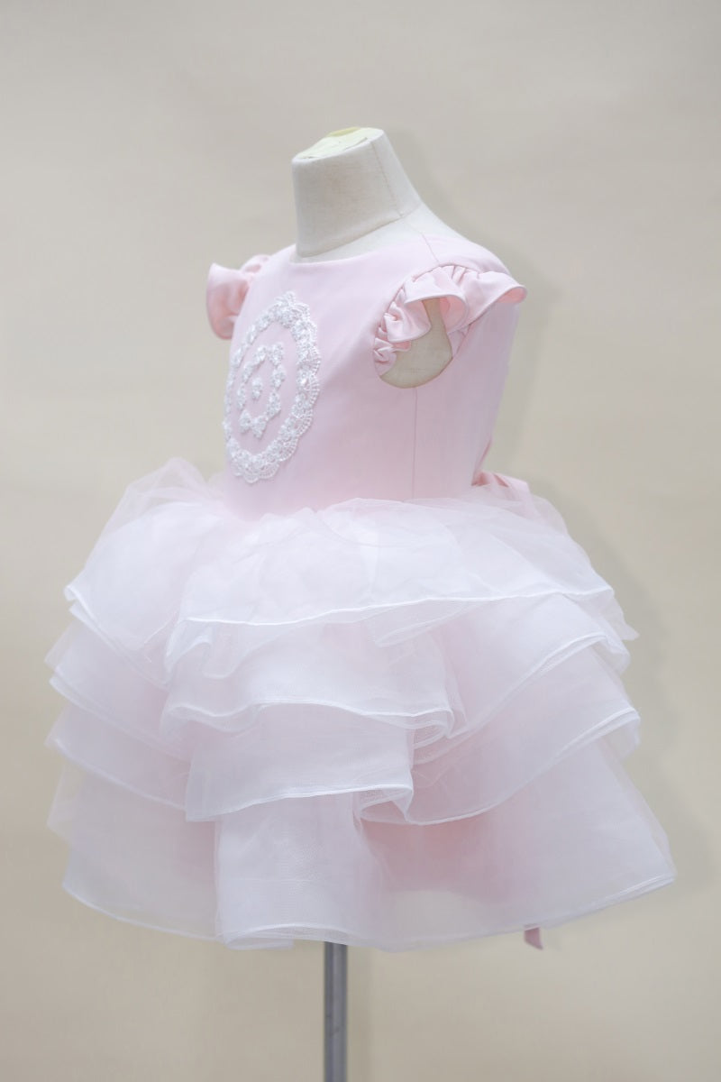 Kate Valentine's Day Pink Fly Sleeve Mesh Kids Dress for Photography