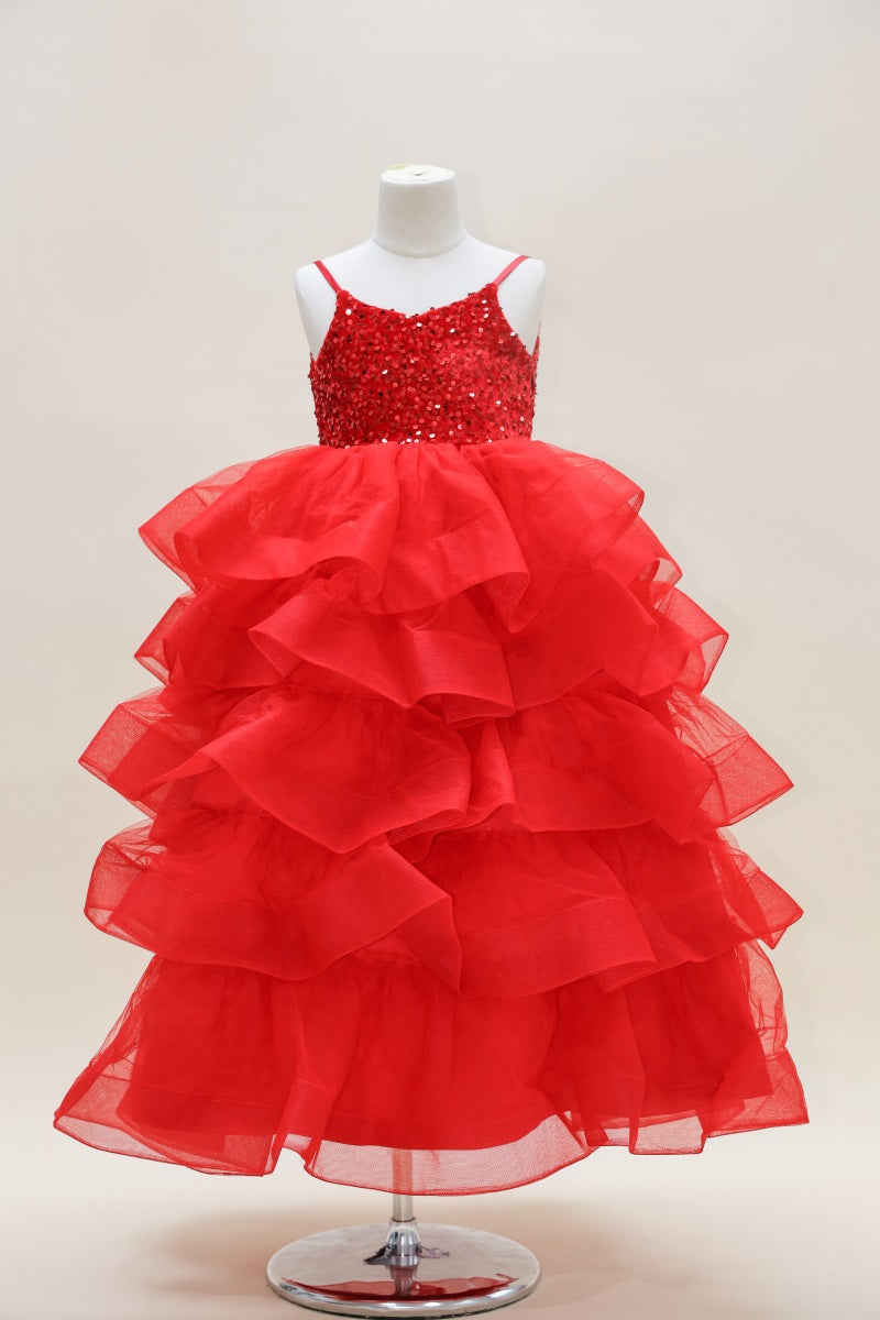 Kate Valentine's Day Red Sequined Tulle Kids Dress for Photography