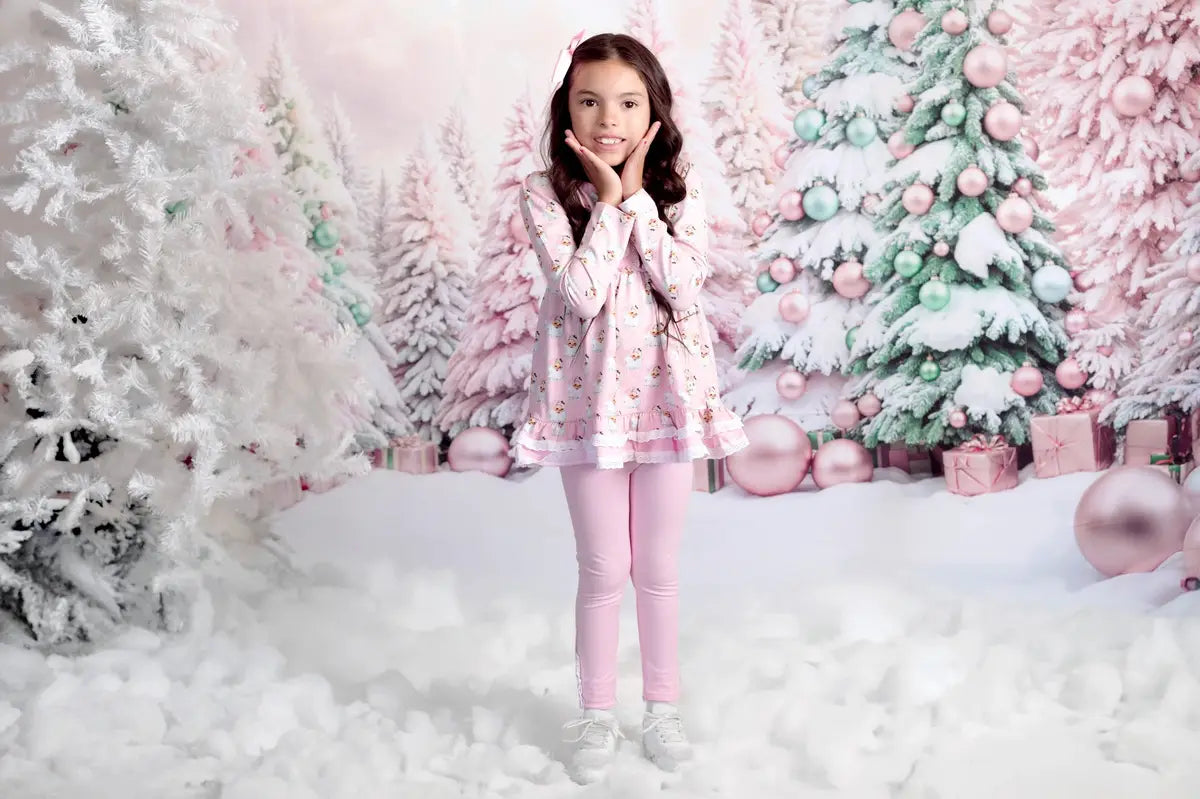 Kate Dreamy Pink and Green Christmas Tree Forest Backdrop Designed by Chain Photography