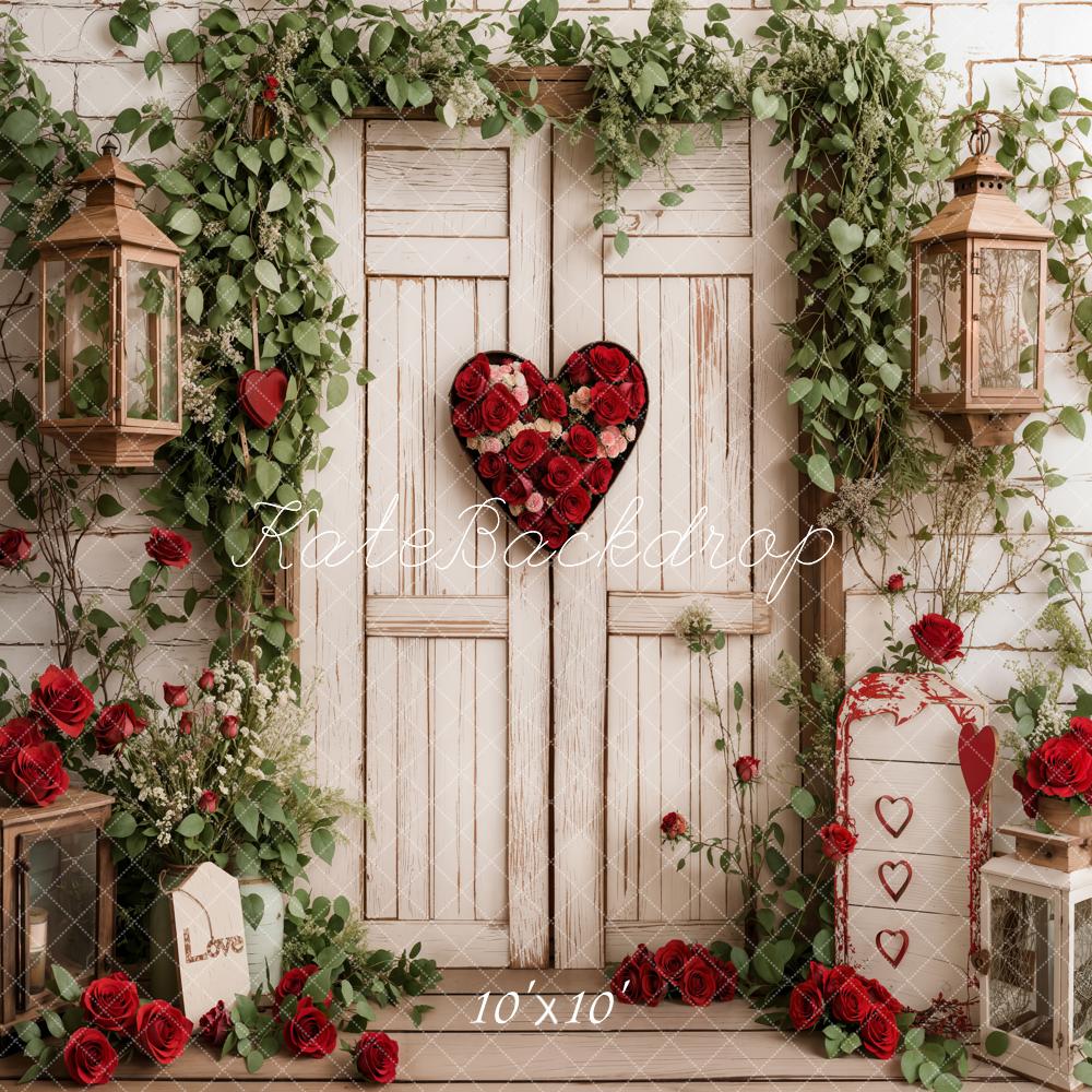 Kate Valentine's Day Heart Door Roses White Backdrop Designed by Emetselch