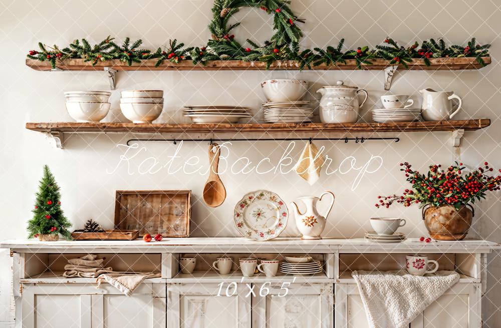 Kate Christmas Kitchen White Cabinet Cutlery Backdrop Designed by Emetselch