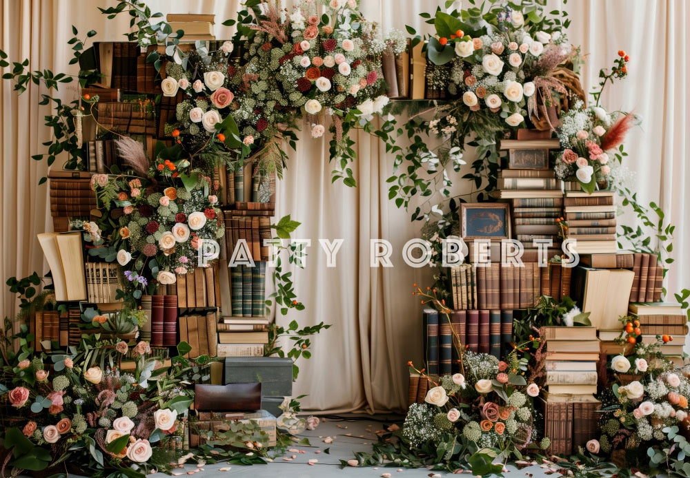 Kate Boho Colorful Floral Book Arch Beige Curtain Backdrop Designed by Patty Robert